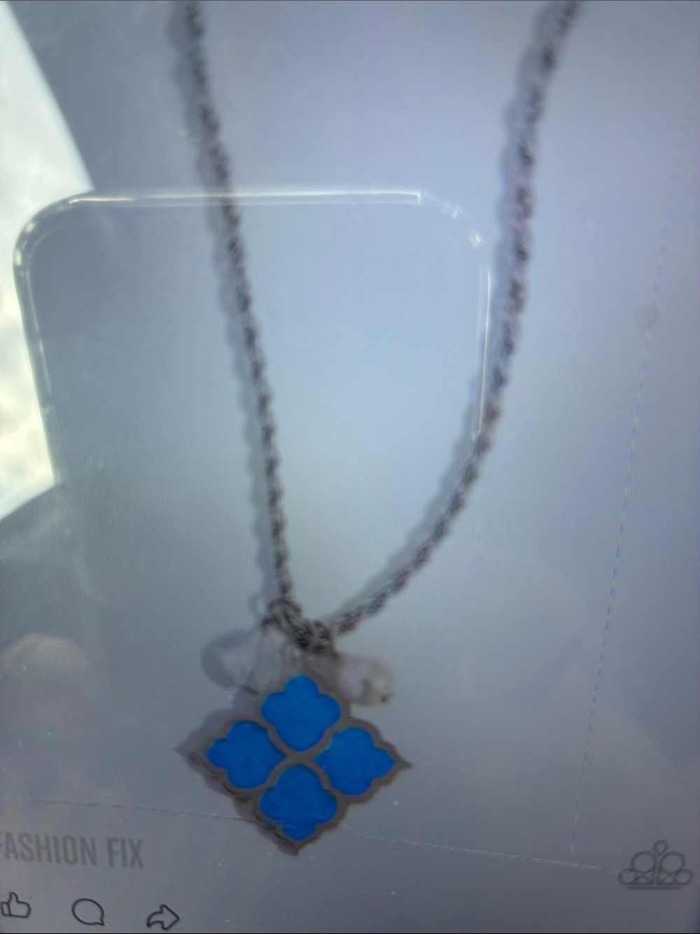 Silver Necklace with Blue Clover Pendant